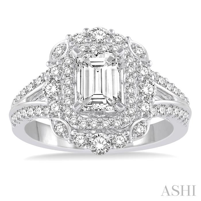 7/8 Ctw Diamond Semi-Mount Engagement Ring in 14K White Gold