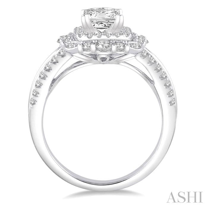 7/8 Ctw Diamond Semi-Mount Engagement Ring in 14K White Gold