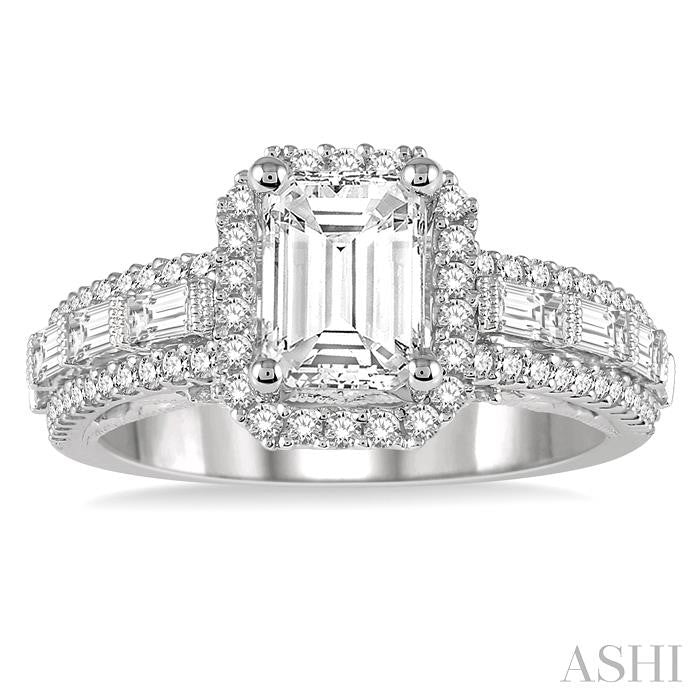 7/8 Ctw Diamond Octagon Halo Semi-Mount Engagement Ring in 14K White Gold