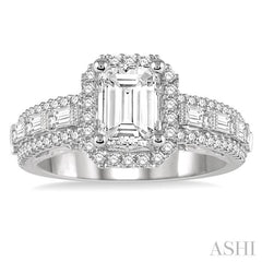 7/8 Ctw Diamond Octagon Halo Semi-Mount Engagement Ring in 14K White Gold