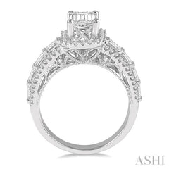 7/8 Ctw Diamond Octagon Halo Semi-Mount Engagement Ring in 14K White Gold