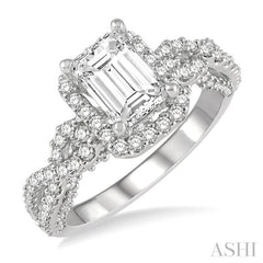 3/4 Ctw Split Entwined Shank Octagonal Shape Center Round Cut Diamond Semi-Mount Engagement Ring in 14K White Gold
