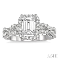 3/4 Ctw Split Entwined Shank Octagonal Shape Center Round Cut Diamond Semi-Mount Engagement Ring in 14K White Gold