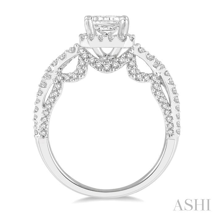 3/4 Ctw Split Entwined Shank Octagonal Shape Center Round Cut Diamond Semi-Mount Engagement Ring in 14K White Gold