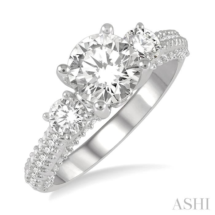 3/4 Ctw Circular Shape Past, Present & Future Round Cut Diamond Semi-Mount Engagement Ring in 14K White Gold