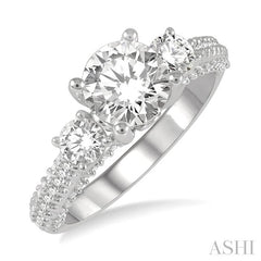 3/4 Ctw Circular Shape Past, Present & Future Round Cut Diamond Semi-Mount Engagement Ring in 14K White Gold