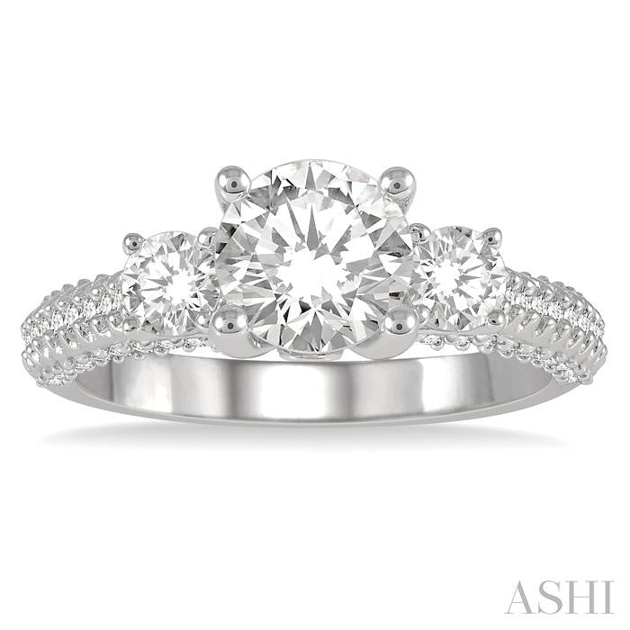 3/4 Ctw Circular Shape Past, Present & Future Round Cut Diamond Semi-Mount Engagement Ring in 14K White Gold