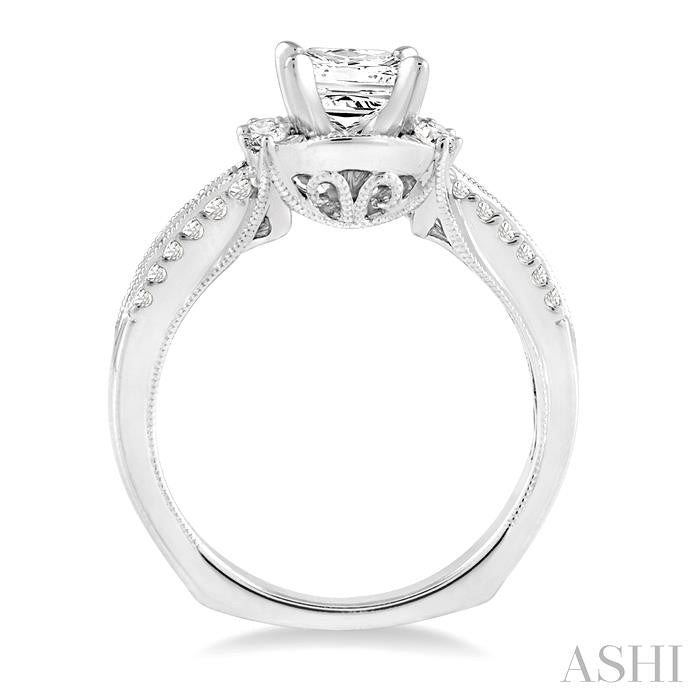 1 1/2 Ctw Diamond Engagement Ring with 3/4 Ct Princess Cut Center Stone in 14K White Gold