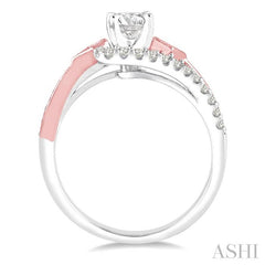3/4 Ctw Diamond Engagement Ring with 1/3 Ct Round Cut Center Stone in 14K White and Rose Gold