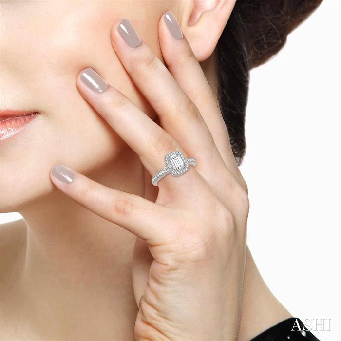 3/8 Ctw Emerald Shape Semi-Mount Diamond Engagement Ring in 14K White Gold