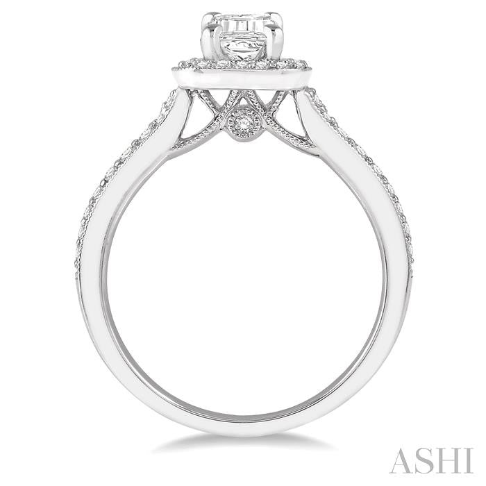 3/8 Ctw Emerald Shape Semi-Mount Diamond Engagement Ring in 14K White Gold