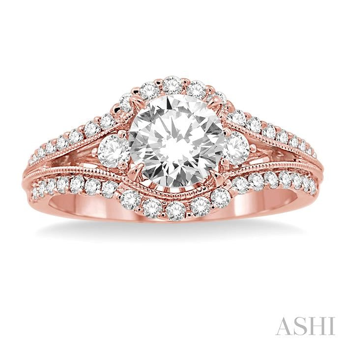 1 1/5 Ctw Diamond Engagement Ring with 3/4 Ct Round Cut Center Stone in 14K Rose Gold
