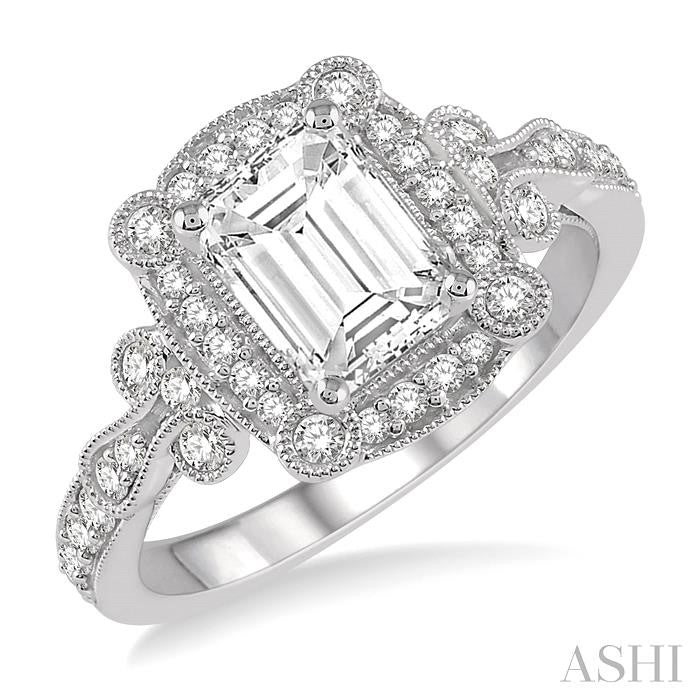 1/2 Ctw Lattice Semi-Mount Round Cut Diamond Engagement Ring in 14K White Gold
