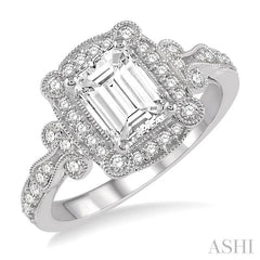 1/2 Ctw Lattice Semi-Mount Round Cut Diamond Engagement Ring in 14K White Gold