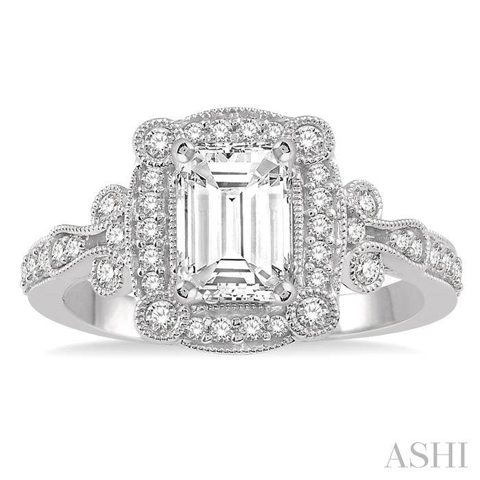 1/2 Ctw Lattice Semi-Mount Round Cut Diamond Engagement Ring in 14K White Gold