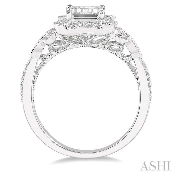 1/2 Ctw Lattice Semi-Mount Round Cut Diamond Engagement Ring in 14K White Gold
