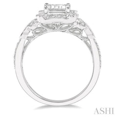 1/2 Ctw Lattice Semi-Mount Round Cut Diamond Engagement Ring in 14K White Gold