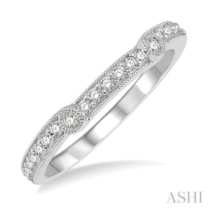 1/5 Ctw Bridged Center Round Cut Diamond Wedding Band in 14K White Gold
