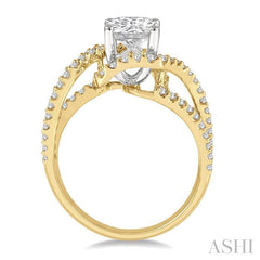5/8 Ctw Cushion Shape Split Bypass Shank Round Cut Diamond Semi-Mount Engagement Ring in 14K Yellow and White Gold