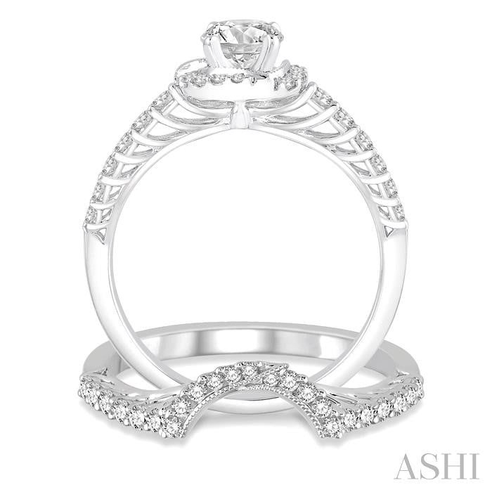 3/4 Ctw Diamond Wedding Set with 1/2 Ctw Round Cut Engagement Ring and 1/4 Ctw Wedding Band in 14K White Gold