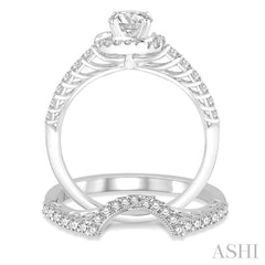 3/4 Ctw Diamond Wedding Set with 1/2 Ctw Round Cut Engagement Ring and 1/4 Ctw Wedding Band in 14K White Gold