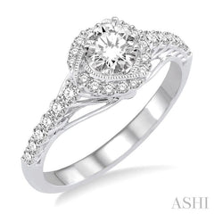 1/2 Ctw Diamond Engagement Ring with 1/5 Ct Round Cut Center Stone in 14K White Gold