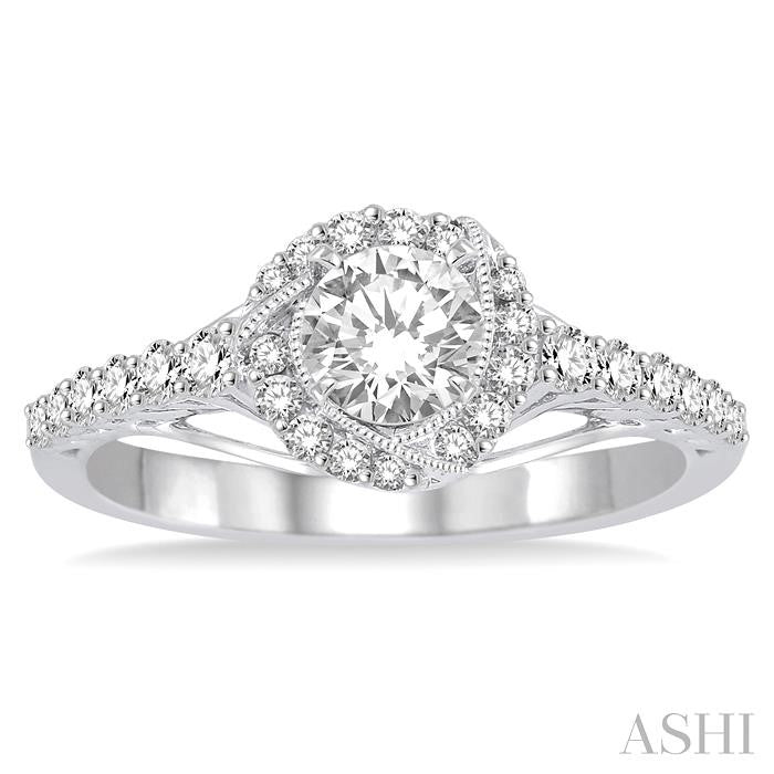 1/2 Ctw Diamond Engagement Ring with 1/5 Ct Round Cut Center Stone in 14K White Gold