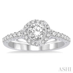 1/2 Ctw Diamond Engagement Ring with 1/5 Ct Round Cut Center Stone in 14K White Gold
