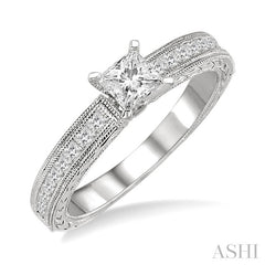 3/4 Ctw Diamond Engagement Ring with 3/8 Ct Princess Cut Center Stone in 14K White Gold