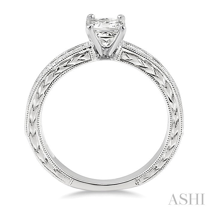 3/4 Ctw Diamond Engagement Ring with 3/8 Ct Princess Cut Center Stone in 14K White Gold