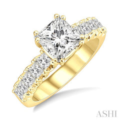 1 Ctw Princess Cut Diamond Semi-Mount Engagement Ring in 14K Yellow Gold