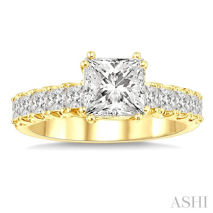 1 Ctw Princess Cut Diamond Semi-Mount Engagement Ring in 14K Yellow Gold