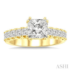 1 Ctw Princess Cut Diamond Semi-Mount Engagement Ring in 14K Yellow Gold