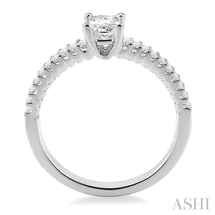 1/2 Ctw Diamond Engagement Ring with 1/4 Ct Princess Cut Center Stone in 14K White Gold