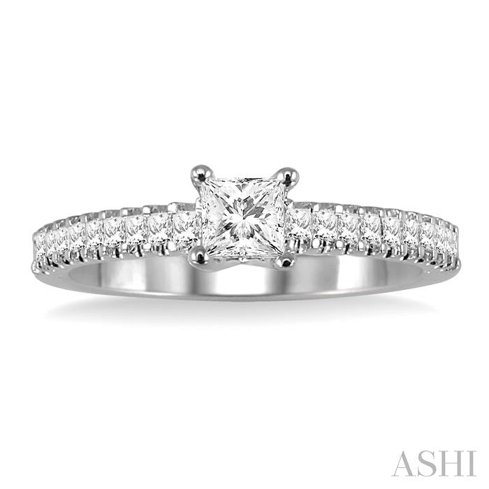 1/3 Ctw Princess Cut Diamond Semi-Mount Engagement Ring in 14K White Gold
