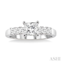 1 Ctw Diamond Engagement Ring with 5/8 Ct Princess Cut Center Stone in 14K White Gold