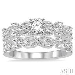 5/8 Ctw Diamond Wedding Set with 1/2 Ctw Round Cut Engagement Ring and 1/6 Ctw Wedding Band in 14K White Gold