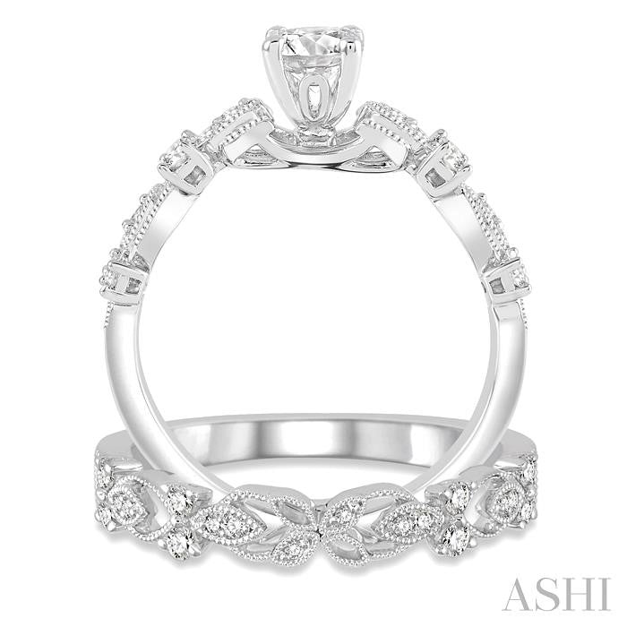 5/8 Ctw Diamond Wedding Set with 1/2 Ctw Round Cut Engagement Ring and 1/6 Ctw Wedding Band in 14K White Gold