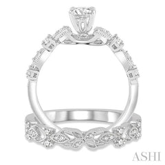 5/8 Ctw Diamond Wedding Set with 1/2 Ctw Round Cut Engagement Ring and 1/6 Ctw Wedding Band in 14K White Gold