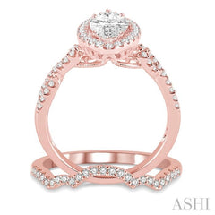 1 1/6 Ctw Round Cut Diamond Wedding Set With 1 Ctw Split Bow Shank Marquise Cut Engagement Ring and 1/6 Ctw Triple Arch Wedding Band in 14K Rose Gold