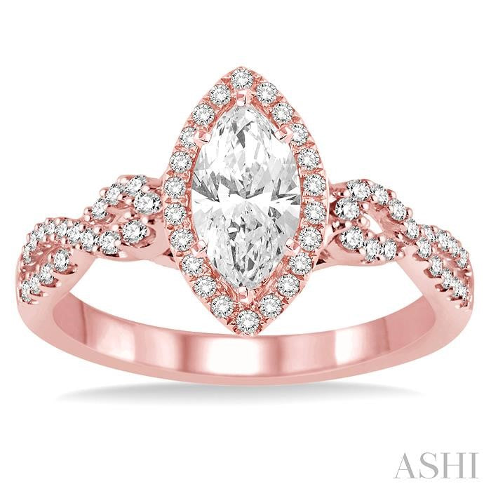 1 Ctw Diamond Engagement Ring with 5/8 Ct Marquise Cut Center Stone in 14K Rose Gold
