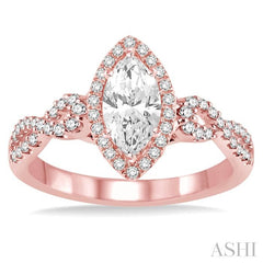 1 Ctw Diamond Engagement Ring with 5/8 Ct Marquise Cut Center Stone in 14K Rose Gold