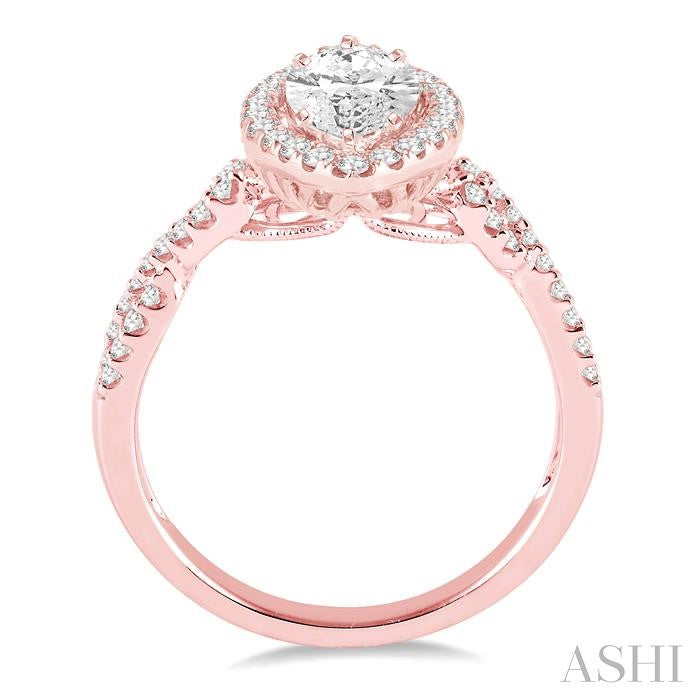 1 Ctw Diamond Engagement Ring with 5/8 Ct Marquise Cut Center Stone in 14K Rose Gold