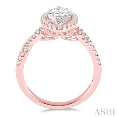 1 Ctw Diamond Engagement Ring with 5/8 Ct Marquise Cut Center Stone in 14K Rose Gold