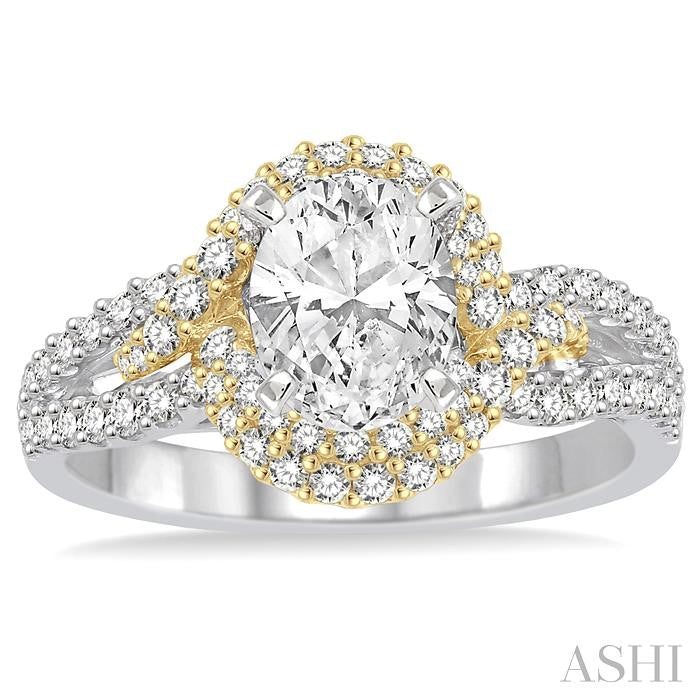 3/4 Ctw Round Cut Diamond Semi-Mount Engagement Ring in 14K White and Yellow Gold