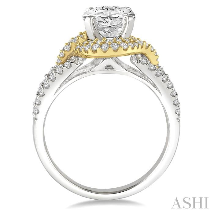 3/4 Ctw Round Cut Diamond Semi-Mount Engagement Ring in 14K White and Yellow Gold