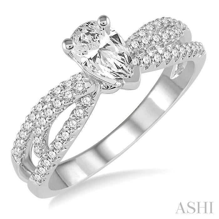 1/3 Ctw Entwined Pear Shape Semi-Mount Diamond Engagement Ring in 14K White Gold