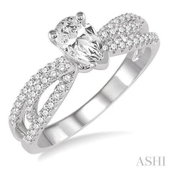 1/3 Ctw Entwined Pear Shape Semi-Mount Diamond Engagement Ring in 14K White Gold