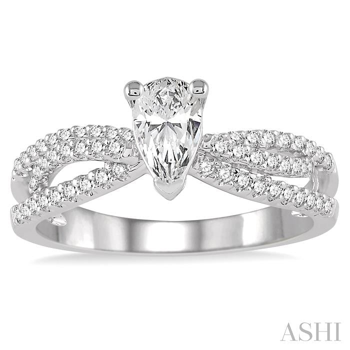 1/3 Ctw Entwined Pear Shape Semi-Mount Diamond Engagement Ring in 14K White Gold