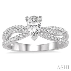 1/3 Ctw Entwined Pear Shape Semi-Mount Diamond Engagement Ring in 14K White Gold